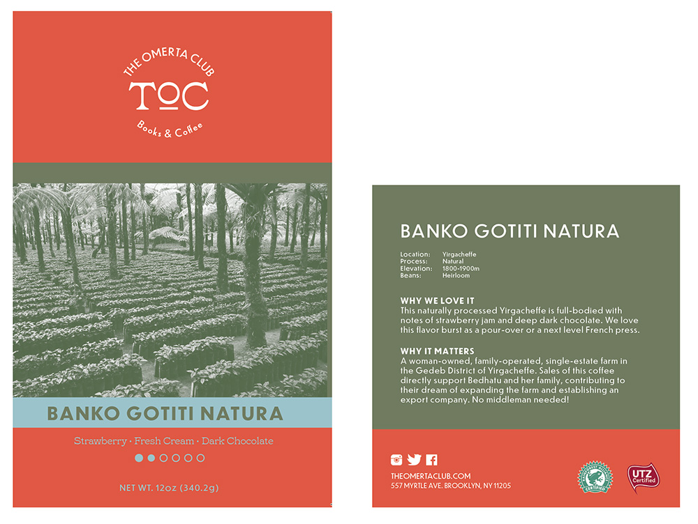 an image of the TOC coffee bag label as a plain digital illustration and not mocked up.
